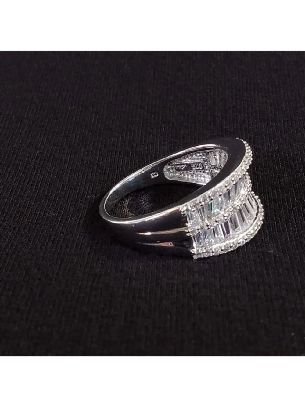 925 Sterling Silver Multi-Row Baguette & Round CZ Statement Ring Size 10